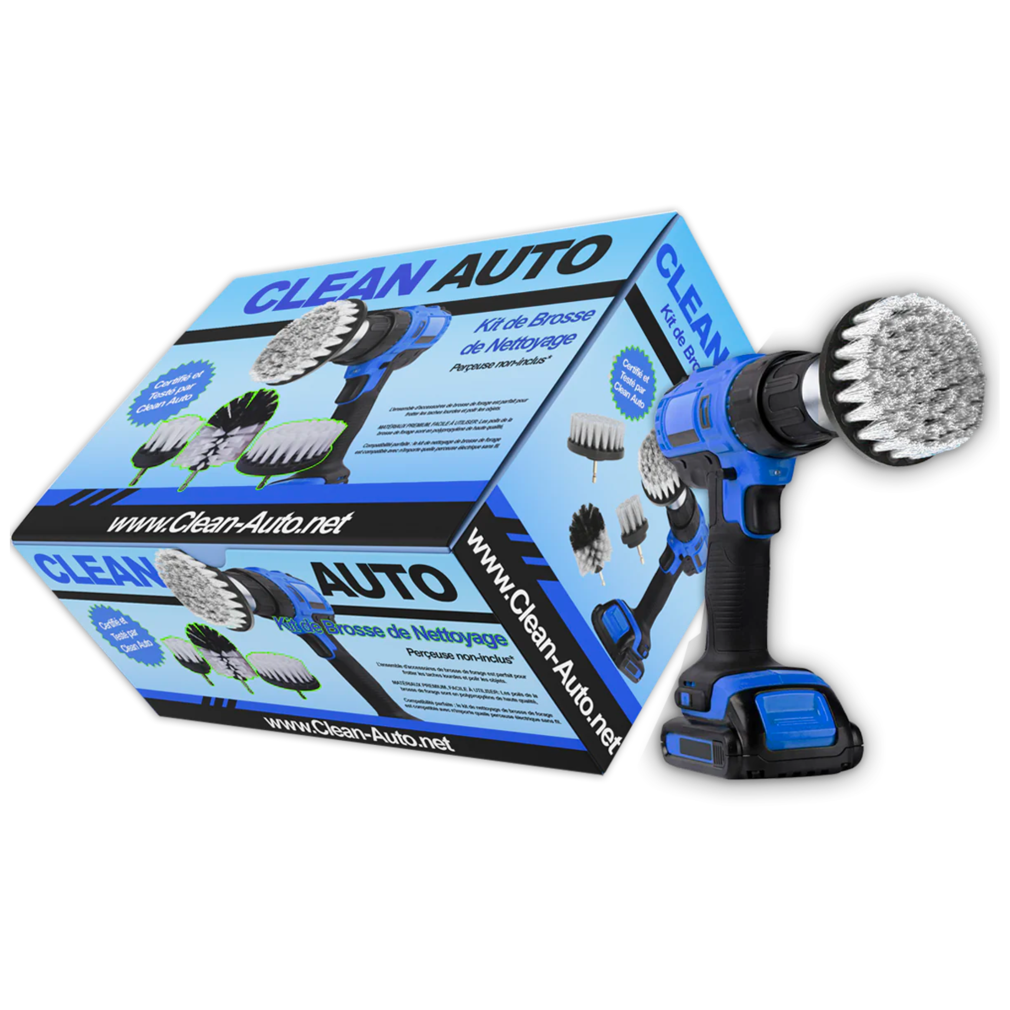 HBM Kit de nettoyage de voiture 3 pièces/jeu de brosses avec manche  télescopique