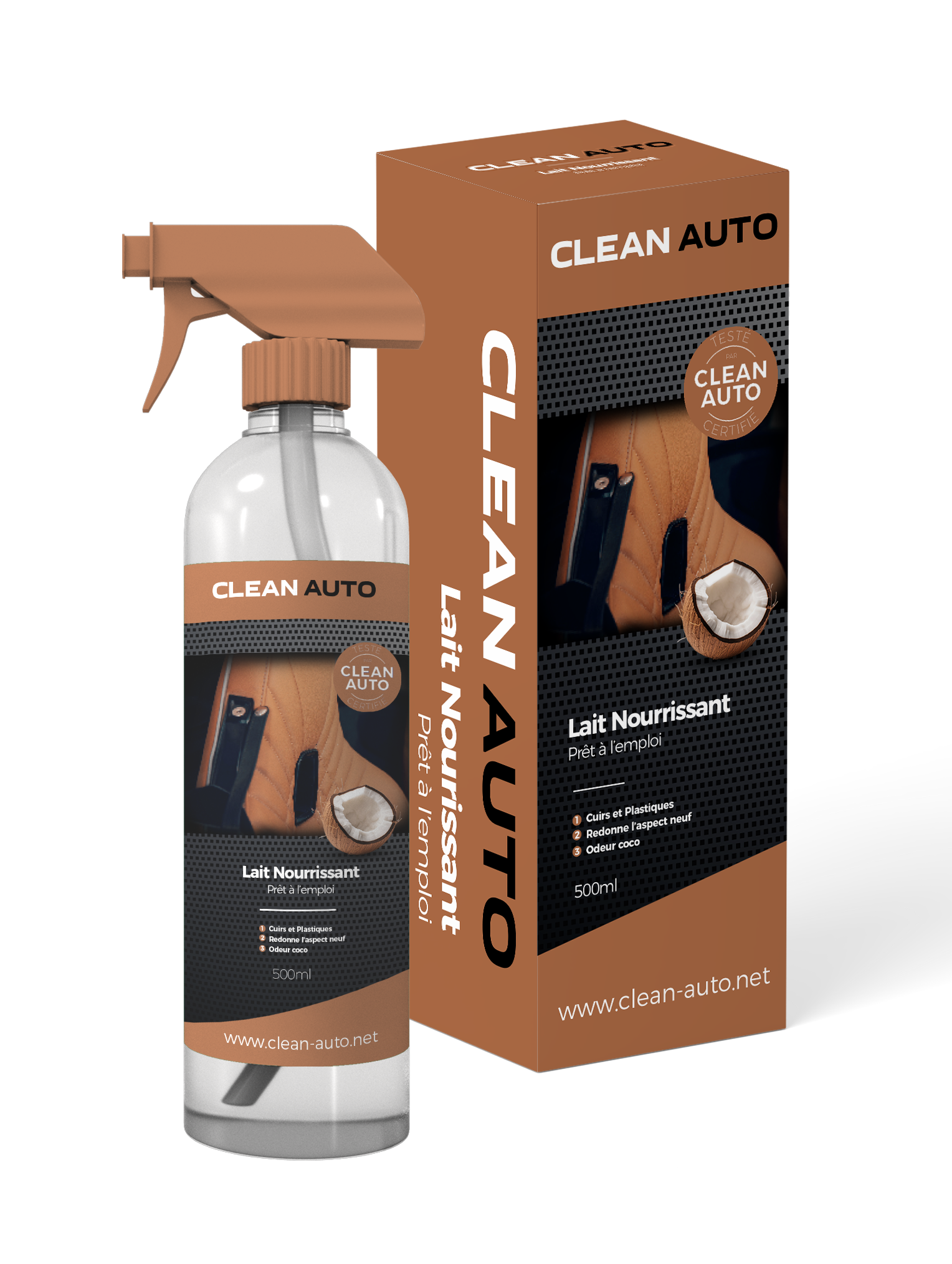 LECHE NUTRITIVA PARA PLÁSTICO Y CUERO (Acabado Satinado) Clean Auto - OLOR A COCO - CAR DETAILING