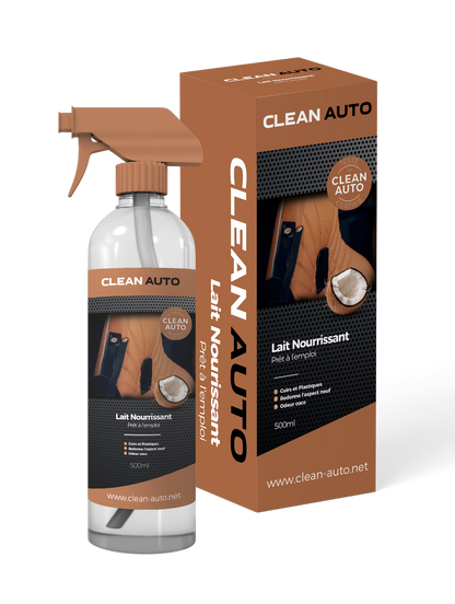 LECHE NUTRITIVA PARA PLÁSTICO Y CUERO (Acabado Satinado) Clean Auto - OLOR A COCO - CAR DETAILING